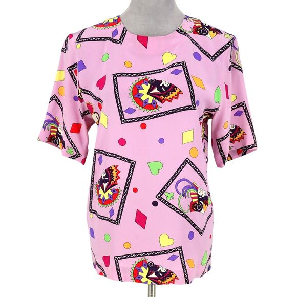 Laurel Escada Top Womens 4 US 34 EU Lavender Silk Geometric Blouse 90s Vintage - Picture 1 of 12